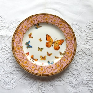 Plate  Pink Blush Scrolls  Butterflies. Side Plate  Salad, Dessert Plate Fine Bone China. Serving Platter Table Centerpiece for birthday