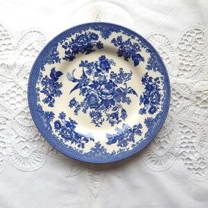 Blue and White Luncheon Dinner Plate Fine Porcelain  Asiatic Pheasant Dark Blue Royal Stafford. Made in England. Serving Platter Table
