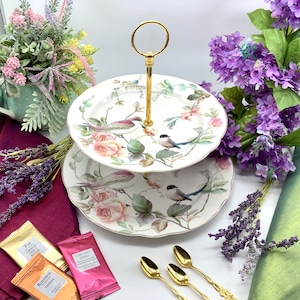 ケーキスタンド 鳥 マグノリア バラ ミスマッチプレート プラッター デコレーション センターピース ティーパーティー テーブルデコレーション ホステスギフト BOX 10