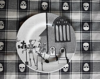 Skull Plate. Skeleton Bones in the Cemetery. Wheres Bones. Imported from England. Royal Stafford Porcelain Dish, Salad, dessert bread butter