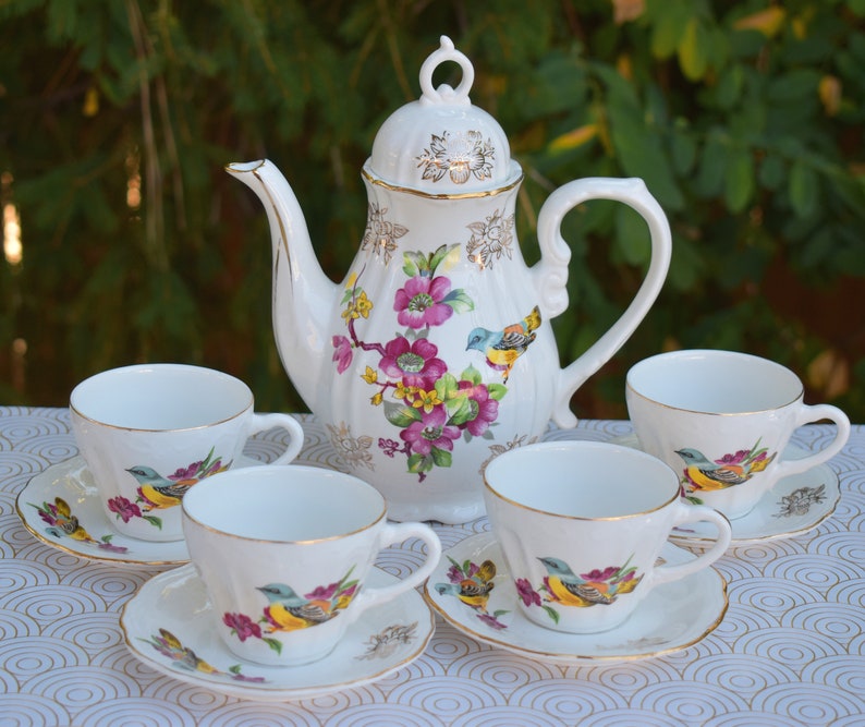 Children Porcelain Tea Set. 11 piece Floral Bird theme with Etsy