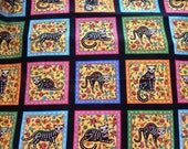 Fabric. Sugar Skull Cats. Skeleton Papel Picado Fiesta theme. Nine Lives Northcutt Studios. Licensed Novelty Cotton Fabric RMNT 7.5 x 44