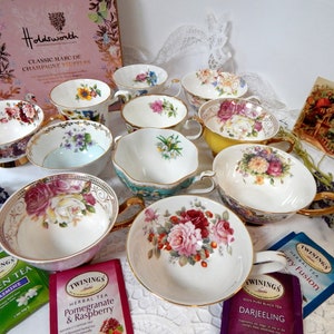 Niepasujące filiżanki i spodki do herbaty, upominki na przyjęcie urodzinowe, wieczór panieński, baby shower, wesele, z herbatą, łyżeczką, serwetką i pudełkiem prezentowym