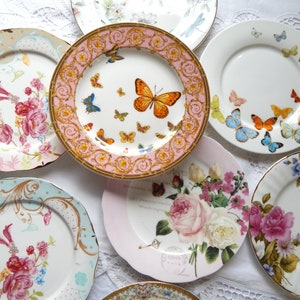 Mismatched Plates  China  porcelain dishes  new vintage mix and match. Baby Shower, Bridal Shower, birthday party, Bridesmaid Luncheon (6-7)