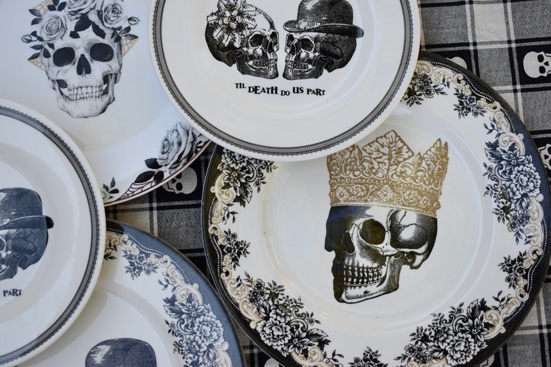 Skull Dinner Luncheon Plates. Mismatched China Porcelain Etsy