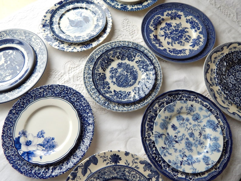 Blue and White Dessert Plates. Mismatched China Porcelain Etsy