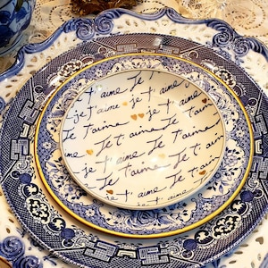 Blue and White Dinner Plates  Mismatched china  porcelain dishes  new vintage, mix and match. Wedding rehearsal,  Bridesmaid Luncheon (9-10)