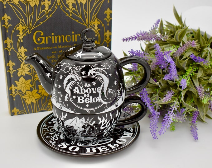 Spiritual Gift Set. as Above so Below. Four Piece Tea for One, Teapot