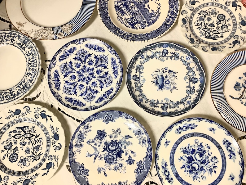 Blue and White Dessert Plates. Mismatched China Porcelain Etsy