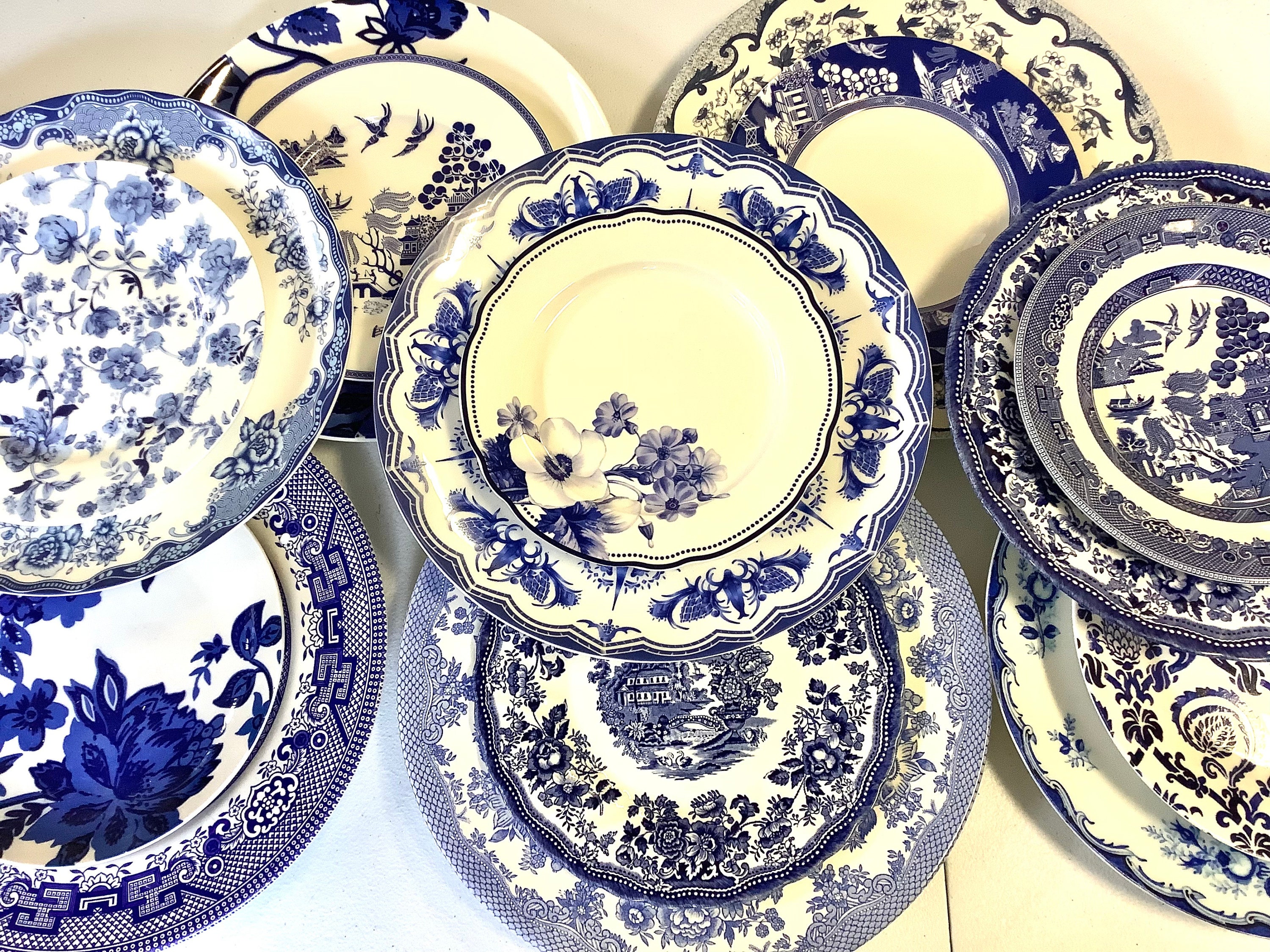 Blue and White Dinner Plates Mismatched china porcelain dishes new