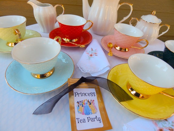 20 Pieces Tea Set Pot 6 Cups Saucers Rack Coffee Gold Cups Porcelain Gift  Party