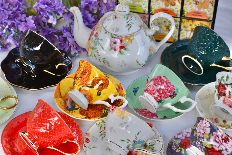 Mismatched Tea Cups and Saucers. Tea Party Favors for Mexican Etsy