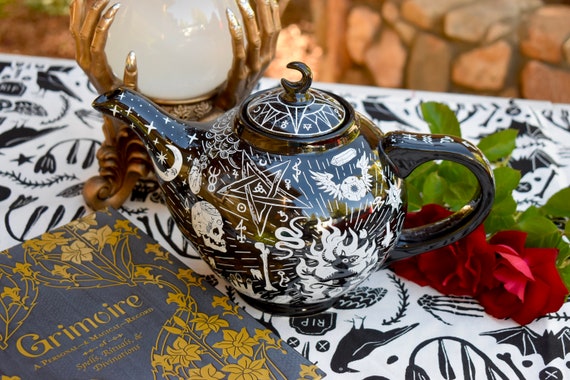 Teapot Victorian Goth Black Personalized Ceramic 50 Oz Teapot Coffee Pot  Themed Tea Packet. Psychic Awakening Coven Tea Party Gift Set 