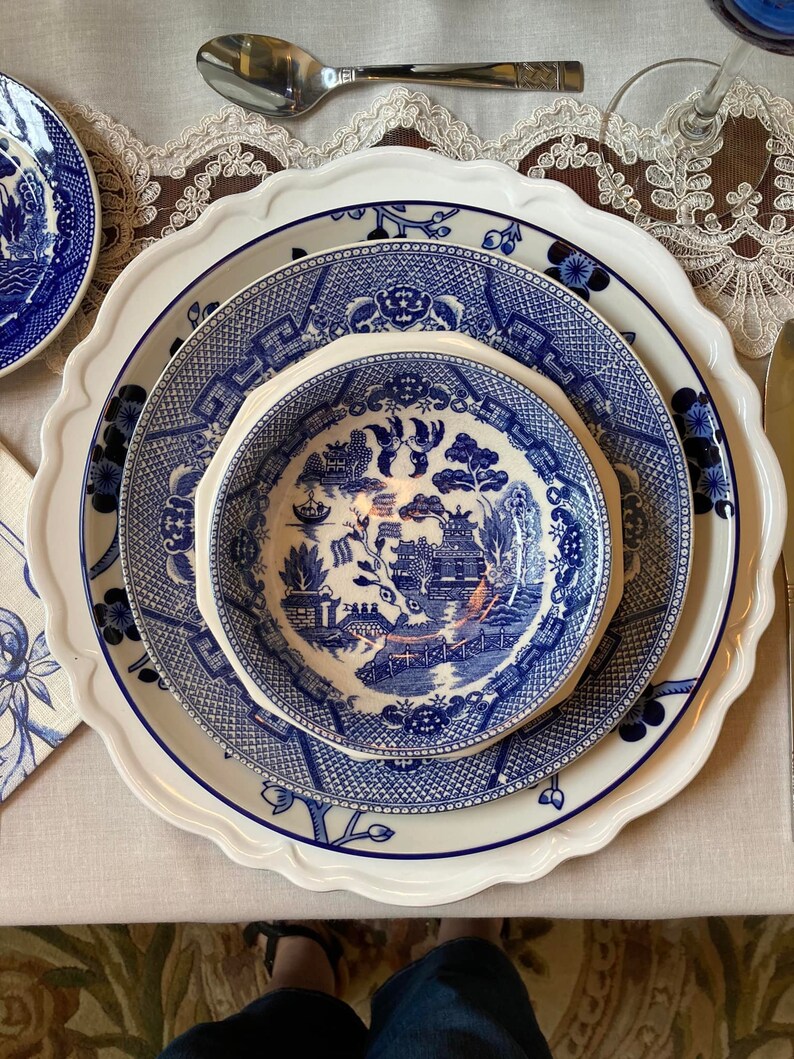 Blue and White Dinner Plates. Mismatched China Porcelain Etsy