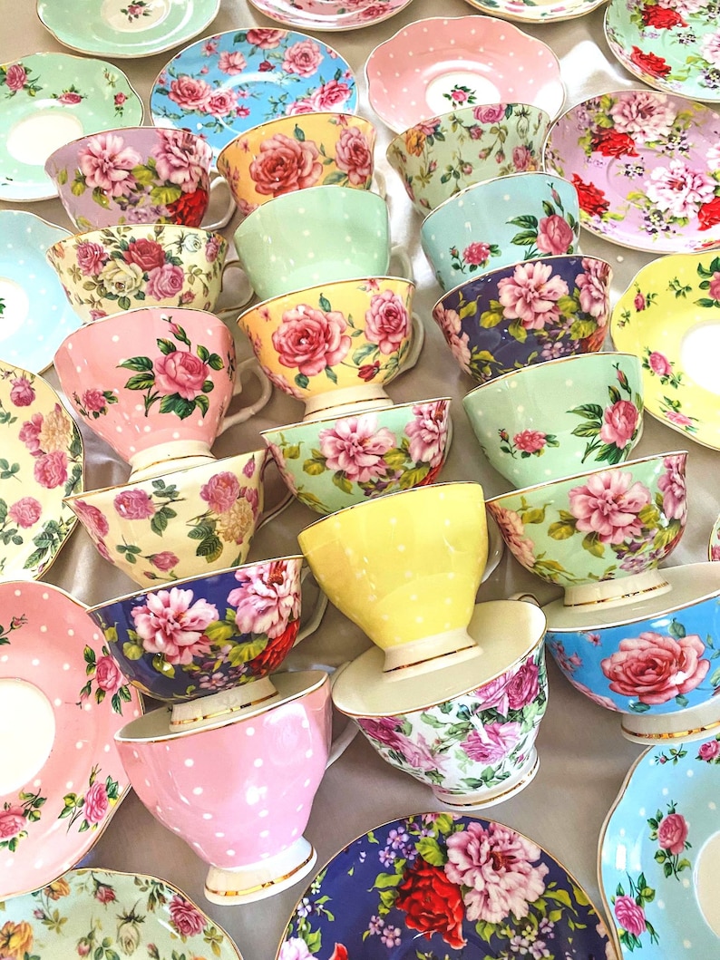 Mismatched Tea Cups and Saucers. Party favors for Bridal Etsy