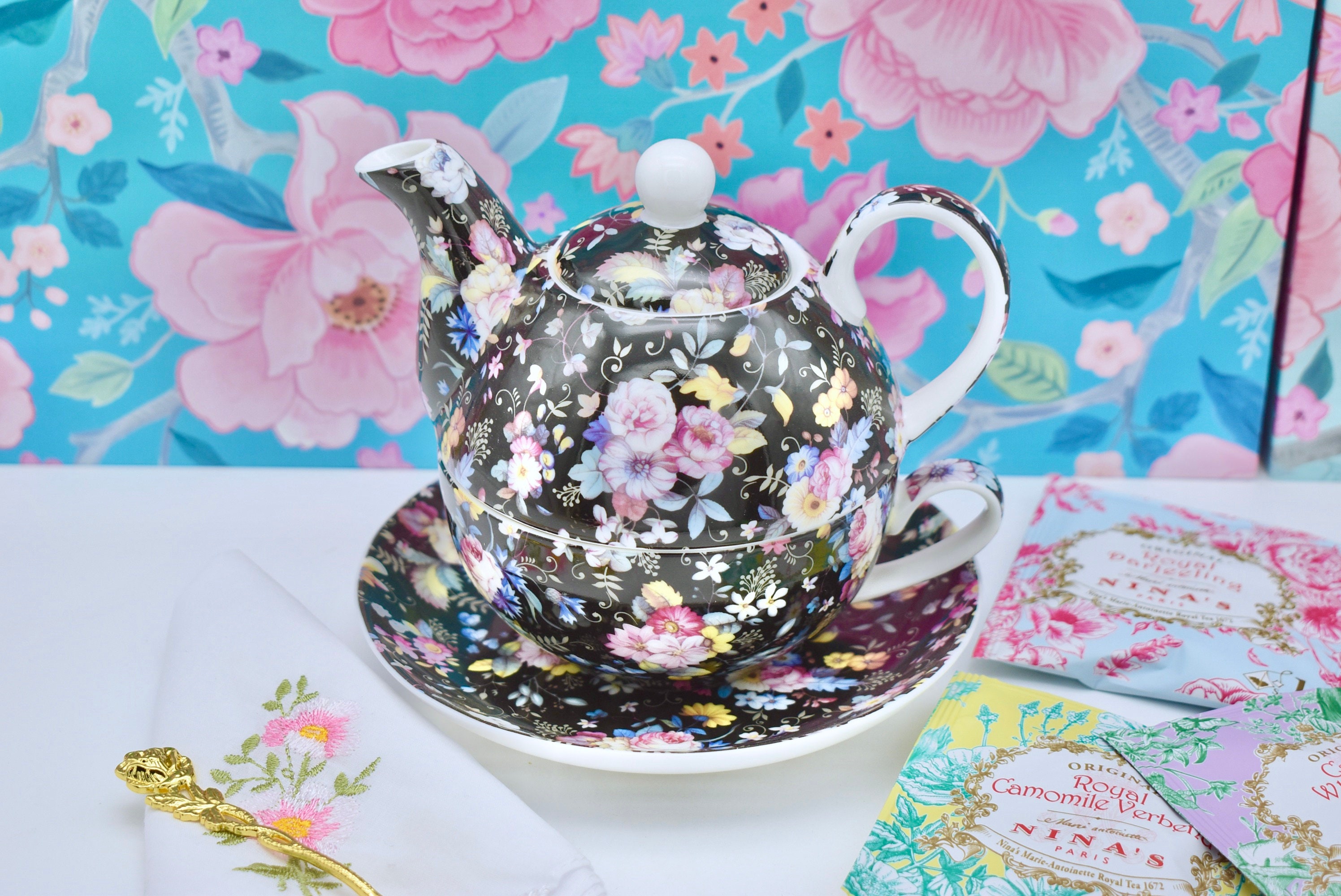 Teapot - Mint Floral Chintz – Tea with Marie