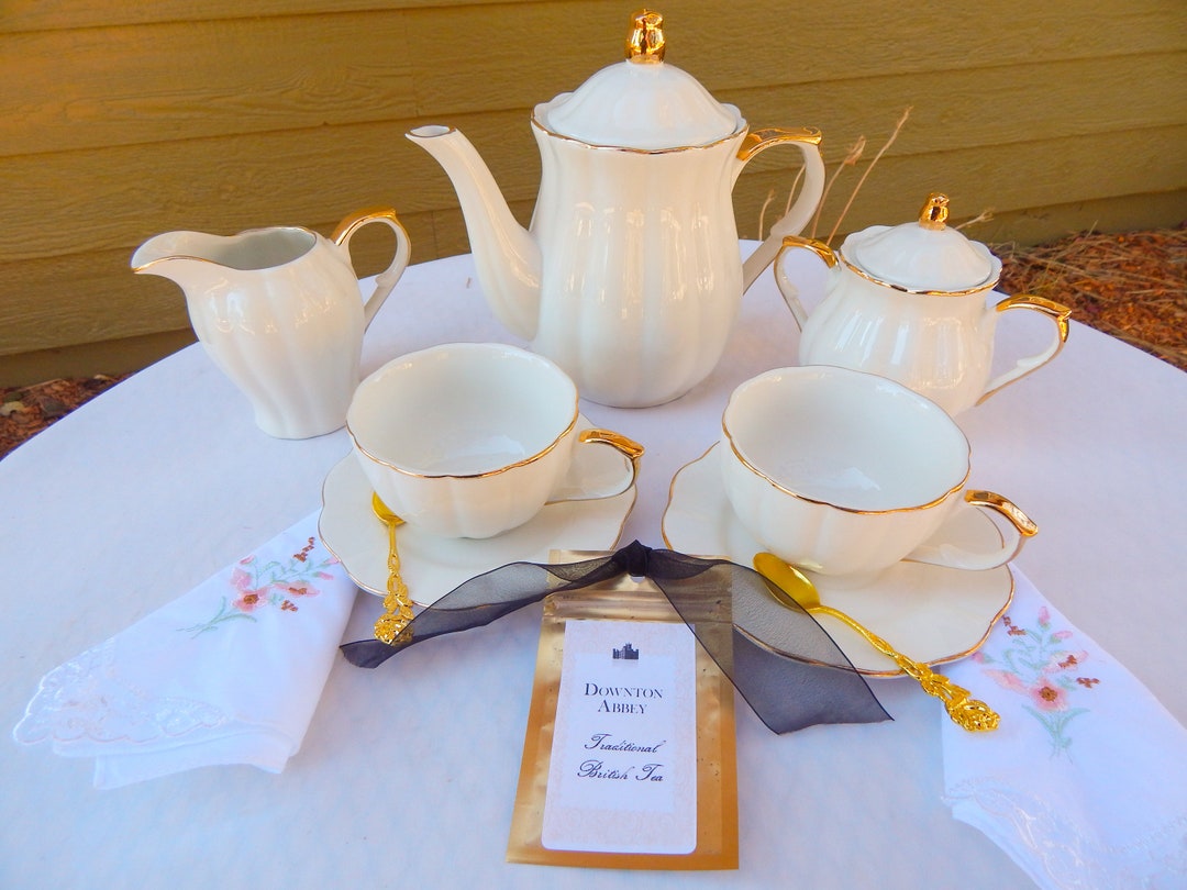 Downton Abbey Tea Party Luster White and Gold Porcelain Teapot Sugar