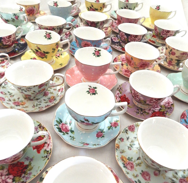 Mismatched Tea Cups and Saucers. Party Favors Bridal Shower Etsy