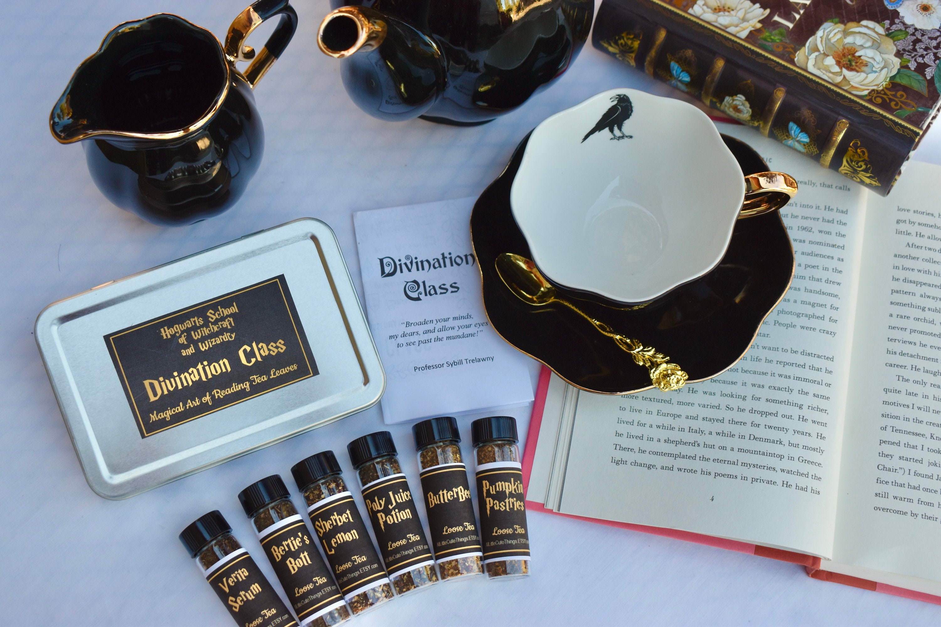 Harry Potter Gift Set Slytherin Gold Plated BOWL Black Gold Porcelain Tea  Cup Gold Plated Spoon and Divination Tea Gift Box 