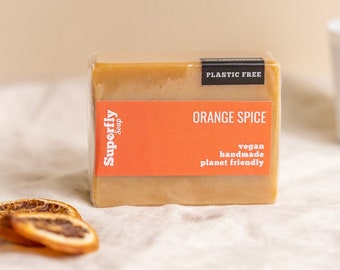 Handmade Natural Soap, Orange Spice, 100% Natural Ingredients, Vegan Hand and Body Bar.
