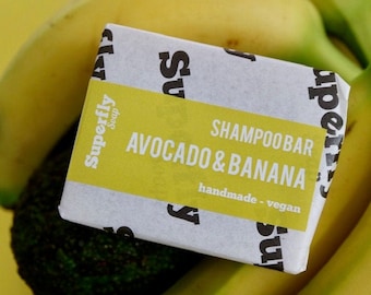 Natural Shampoo Bar, Avocado & Banana, For Soft Water, SLS Free, Vegan, Plastic Free, Handmade.