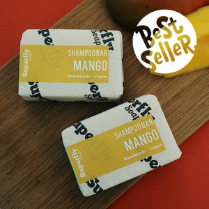 Mango Solid Shampoo Bar UK 100g-110g / SLS free Shampoo For Soft Water / Plastic Free / Zero Waste / Natural Vegan Soap/ Superfly Soap