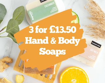 3 for 13.50 Hand & Body Soaps / Plastic Free Soap / Handmade Cold Process Soap / Natural Vegan Soap / Superfly Soap