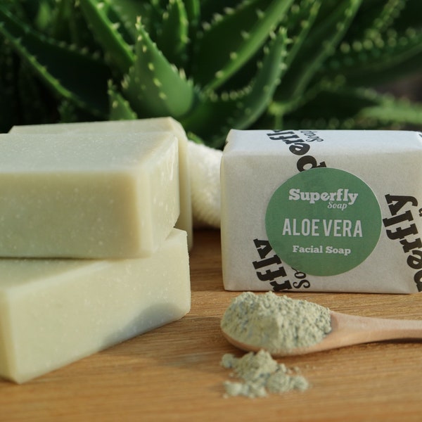 Savon pour le visage à l'aloe vera non parfumé / 70 g de savon fait main à froid / 100 % végétalien naturel savon pour le visage artisanal / Superfly savon