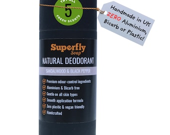 Desodorante natural de sándalo y pimienta negra para hombre, vegano, sin plástico, hecho a mano, sin bicarbonato