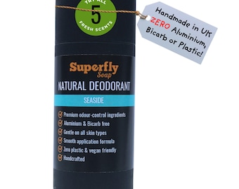 Desodorante natural con aroma a mar, 70 ml, vegano, sin bicarbonato, sin plástico, hecho a mano.