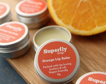 Orange Lip Balm / Handmade Lip Balm /  mint lip balm / Vegan Friendly / Superfly Soap