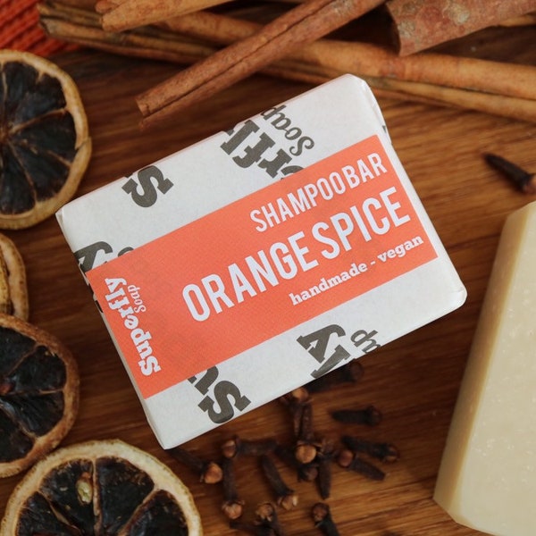 Shampoing solide Orange Spice en barre UK 100 g-110 g / Shampoing sans SLS / Sans plastique / Zéro déchet / Savon végétalien naturel Artisan / Superfly Soap