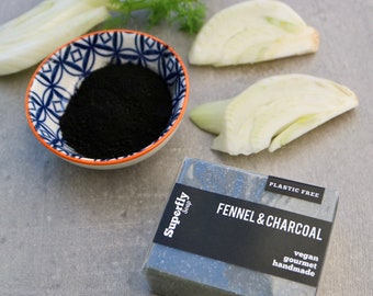 Natural Handmade Soap, Fennel & Charcoal, Vegan, Plastic Free. Hand and Body Bar