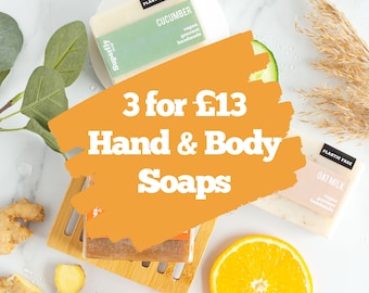 3 for 13 Hand & Body Soaps / Plastic Free Soap / Handmade Cold Process Soap / Natural Vegan Soap / Superfly Soap
