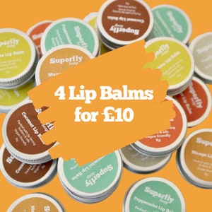 Four Lip Balm Discount / Handmade Lip Balm / Natural Vegan Artisan / Superfly Soap