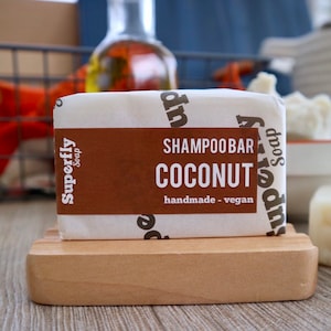 Coconut Solid Shampoo Bar UK 100g-110g / SLS free Shampoo For Soft Water / Plastic Free / Zero Waste / Natural Vegan Soap / Superfly Soap