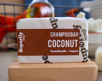 Coconut Solid Shampoo Bar UK 100g-110g / SLS free Shampoo For Soft Water / Plastic Free / Zero Waste / Natural Vegan Soap / Superfly Soap