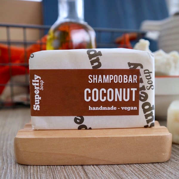 Shampoing solide à la noix de coco en barre UK 100 g-110 g / Shampoing sans SLS / Sans plastique / Zéro déchet / Savon végétalien naturel Artisan / Superfly Soap