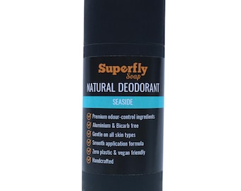 Natural Deodorant for men & women. Seaside Fragrance.  Handmade, vegan friendly, plastic free, 99% natural ingredients. 70ml