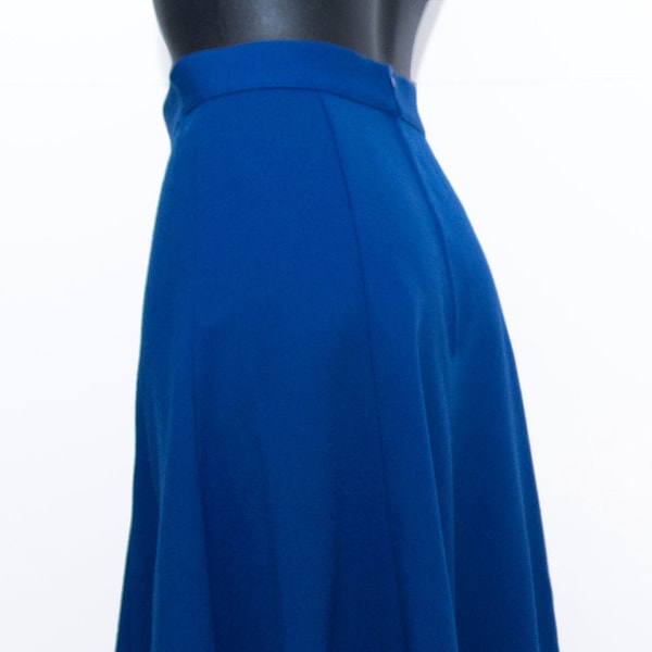 Vintage St Michael Cobalt Blue Wool 100% Flared Midi Skirt Size 6 - 8 UK VGC