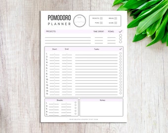 Pomodoro planner, Printable, Productivity Planner, Time Management, Daily Planner, PDF, Planner Insert, Student Planner, Timer Tracker