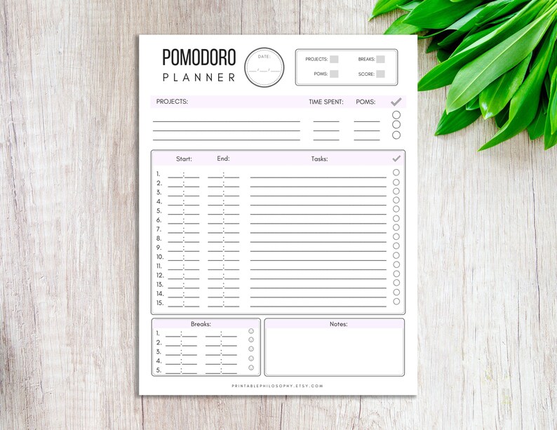 Pomodoro planner Printable Productivity Planner Time | Etsy