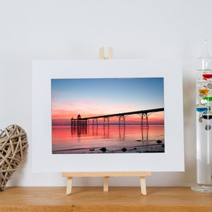 Clevedon Pier Sunset Red, Seascape, Photography, Art print, Home wall art