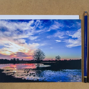 AUSVERKAUF! 5er Pack Grußkarten, Reflektierte Landschaft bei Sonnenuntergang, große A5 Größe, Innen blanko