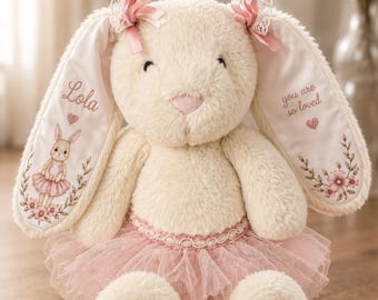 Personalized Baby Bunny Plush | Custom Newborn Keepsake | Birth Stats & Name Bunny Gift
