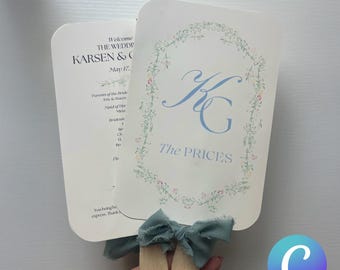 Canva Wedding Program Fan Template — GARDEN PARTY — Fully Customizable Ceremony Fan