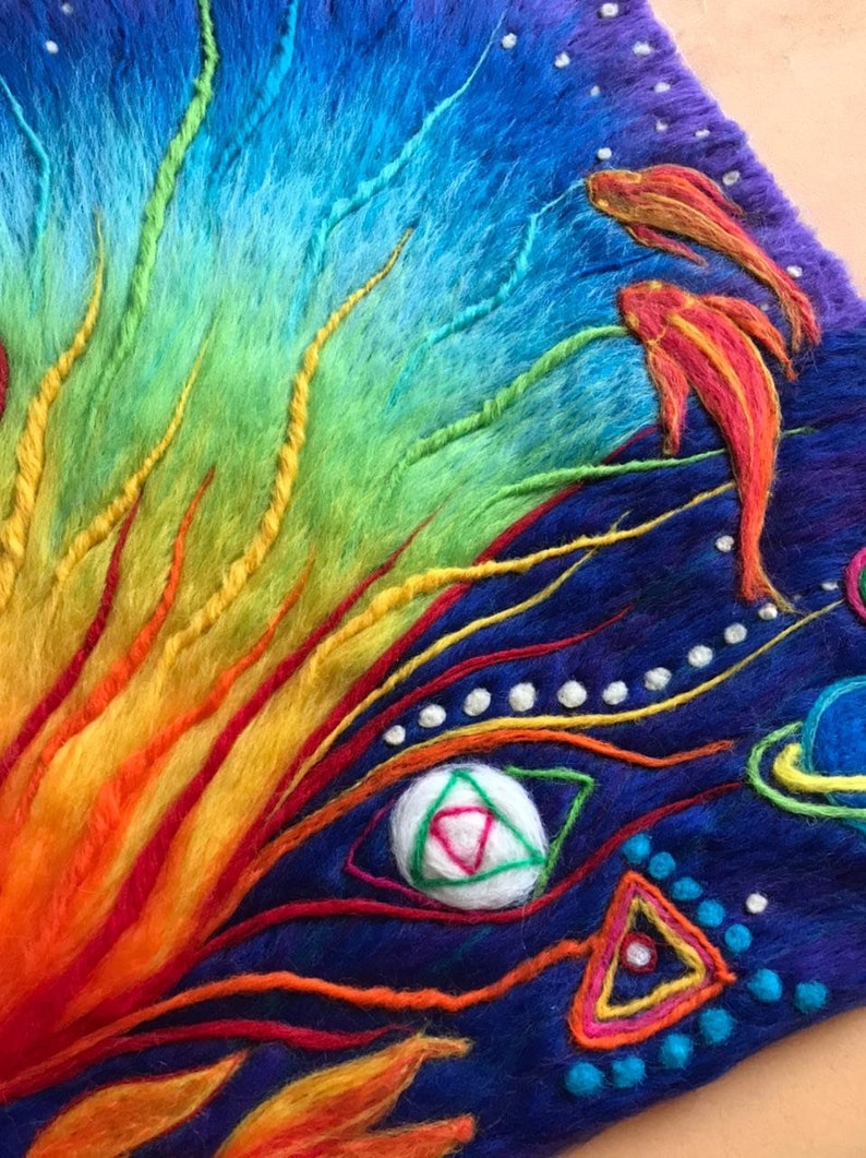 Wish fulfillment flower wool felted art painting housewarming Etsy