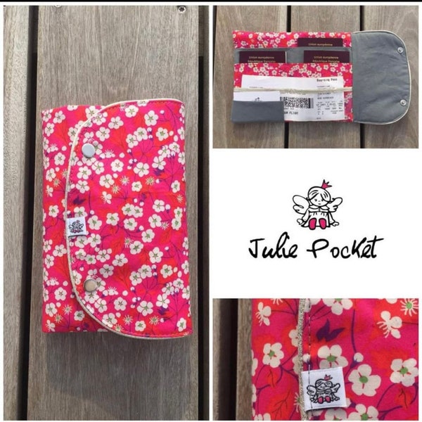 Pochette voyage passeports fleurs Liberty mitsy fuchsia et orange personnalisable  différentes tailles