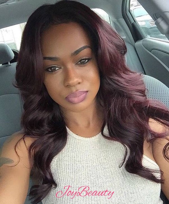 13x4 Frontal Lace WIG Human Hair Dark Burgundy - Etsy