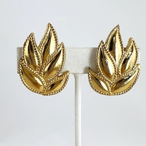 Vintage Monet Leaf Or Flame Clip On Earrings Gold Tone Friction Comfort Clip